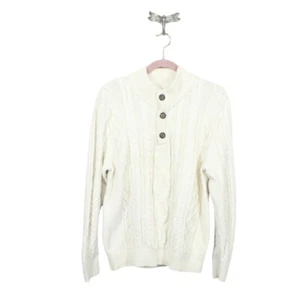 LL Bean Men's Bean's Heritage Soft Cotton Fisherman Sweater Button Mock Cream L - Picture 1 of 11