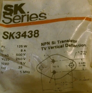 SK3438 SI NPN Power Transistor 250V 125W 8A, TV Vertical Deflection - Picture 1 of 1