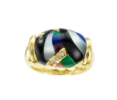 Asch Grossbardt Gemstone Inlaid Gold Ring - Image 1 of 4