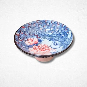 Chinoiserie cat plate Peacock Timeless Style Ceramic Raised Cat Bowl Small - Picture 1 of 4