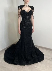 Black Gothic Mermaid Wedding Dresses Crystal Sparkly Corset Sexy Bridal Gowns - Picture 1 of 11