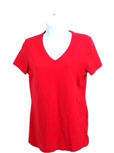 Nautica Womans Red Tee Shirt pullover Sz M Short Sleeve V Neck Logo - Picture 1 of 5