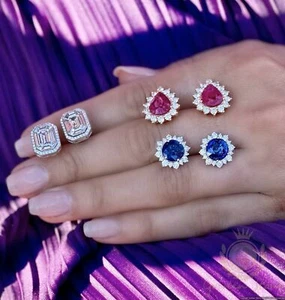 Pear Ruby and Diamond Stud Earrings in 14K Yellow Gold - Picture 1 of 3