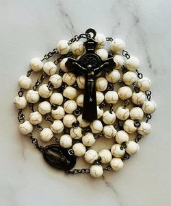 Vintage Bronze Natural Stone Holy Rosary Beads For Prayers / Gifts / Church - Photo 1 sur 5