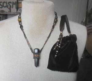 Black Tourmaline Massage Wand Adjustable Beaded Necklace Tiger's Eye Onyx Quartz - Picture 1 of 9