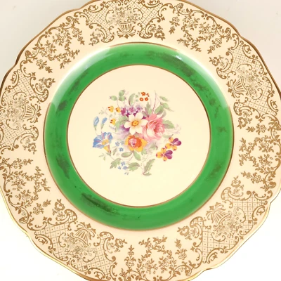 Juego de 4 platos de cena victorianos vintage Johnson Brothers verde oro amarillo floral Foto 1 de 4