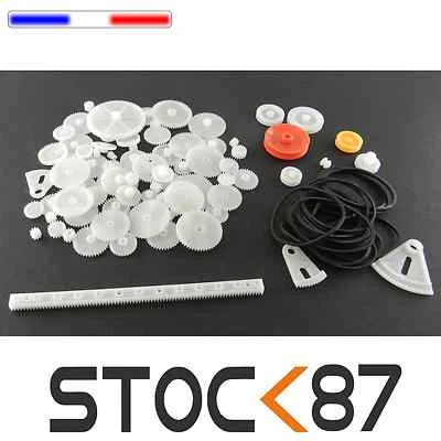 5184# lot pignon plastique , poulie, courroie, modélisme, robotique .. Arduino