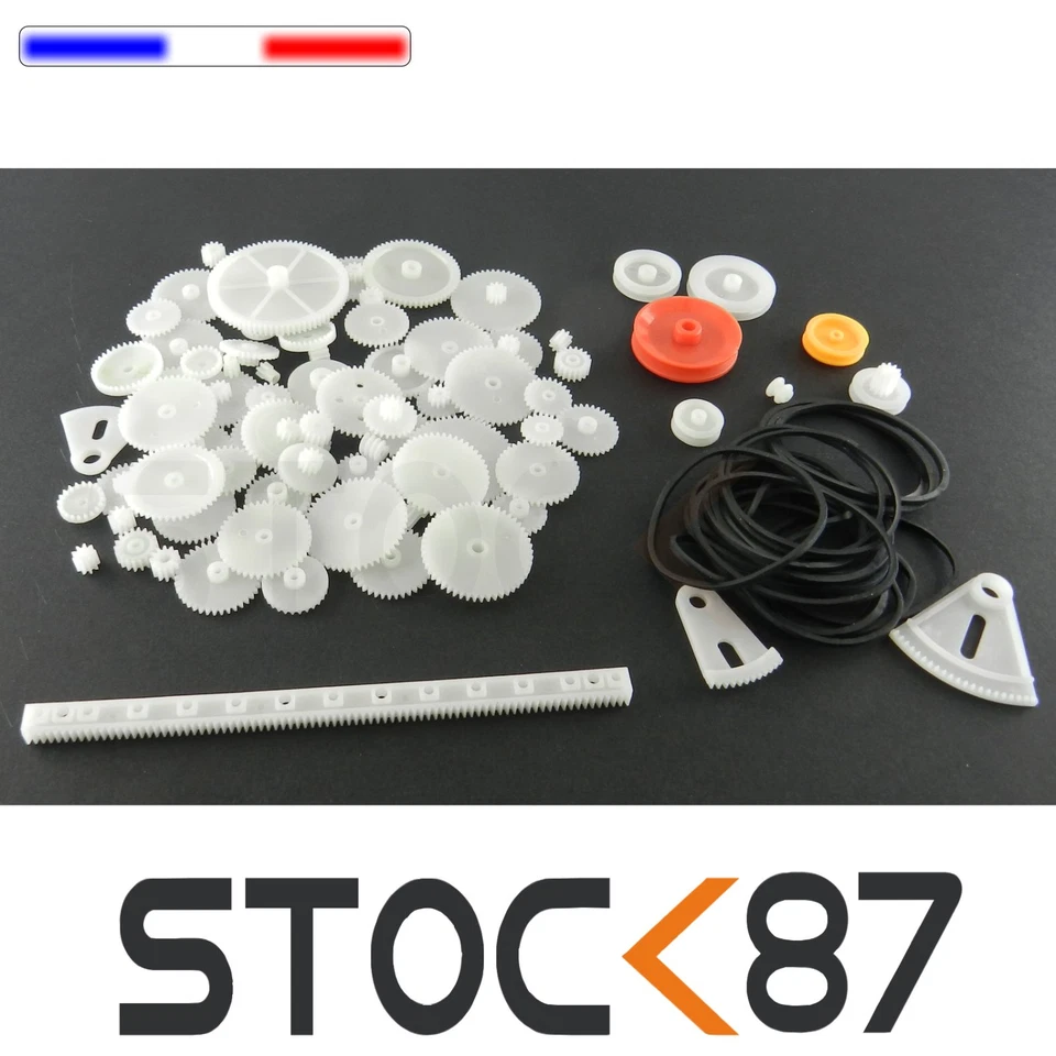 5184# lot pignon plastique , poulie, courroie, modélisme, robotique .. Arduino