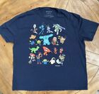 Pixar Shirt Mens 2XL Blue Graphic Crew Neck Short Sleeve Stretch Disney