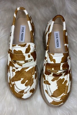 Steve Madden Mocasines Para Mujer Talla US 6.5 Blanco Marrón Estampado de Vaca Zapatos Informales Foto 1 de 4