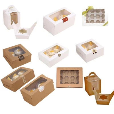 VDL Windowed Cupcake Boxes W/ Inner Trays 1 2 4 6 12 Cup Cakes - Image 1 of 4