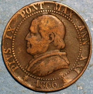 1866 Italian States PAPAL STATES Soldo Pius IX KM# 1372.2 - Picture 1 of 2
