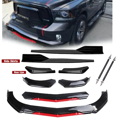 For Dodge Ram 1500 Front Rear Bumper Lip Spoiler Splitter Gloss Black Body Kits - Image 1 of 4