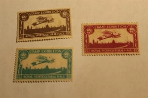 STAMP EXHIBITION ROYAL HORTICULTURE HALL (1923) 3 DIFF COLORS POSTER STAMPS - Picture 1 of 2