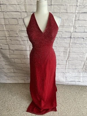 Scalia Women’s Vintage 90s Y2K 100% Silk Beaded Red Cutout Halter   Gown Size S - Image 1 of 4
