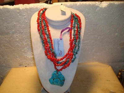 Sterling Silver SUKHMANI 5 Strand CORAL & Turquoise Necklace NWT - Image 1 of 4