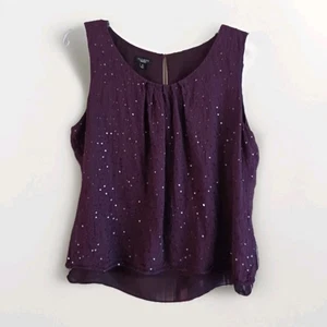 Top de seda para mujer Talbots talla 16 ciruela profunda sin mangas cuello redondo lentejuelas vacaciones - Imagen 1 de 11