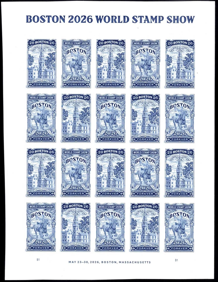 NDC 2025, Boston 2026 World Stamp Show Imperf Pane / Sheet without die cuts NDC - Image 1 of 1