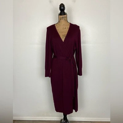 Anne Klein длинные рукава искусственного надежном свитер миди платье размер L фиолетовый v-образным вырезом подпоясанный - Изображение 1 из 4