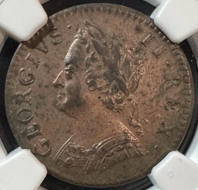 1754 Great Britain 1 Farthing King George II NGC AU Details - Image 1 of 4
