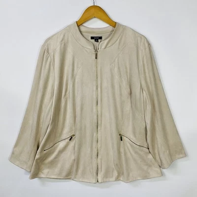Chaqueta de gamuza sintética para mujer Alfani talla 3X beige crema cremallera frontal completa sin cuello Foto 1 de 4