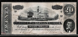 1864 CSA CONFEDERATE STATES AMERICA CURRENCY $20 Dollar T67 PF-11 Cr. 511 - Picture 1 of 2