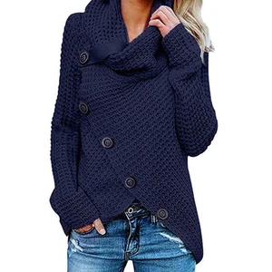 Maglione pullover donna tinta unita con bottoni collo a tartaruga orlo... - Picture 1 of 5
