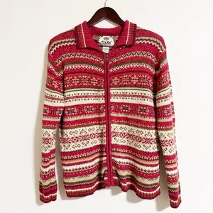 Cárdigan Vintage Y2K Tiara Internacional Fairisle Cremallera Frontal Rosa Marfil Talla M - Imagen 1 de 9