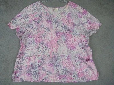 Scrubstar 3X-Large Pink Printed V-Neck Medical Scrub Top - Image 1 of 4