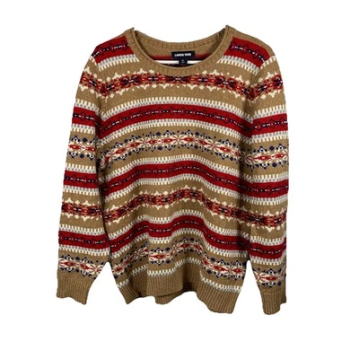 Lands End Fair Isle Sweater Cotton Blend Tan Red Women Sz XL 18 Fisherman Fall - Image 1 of 4
