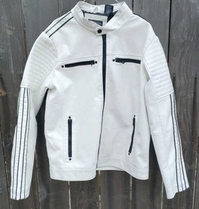 Herren Verzerrungsjacke Mantel schwarz weiß Kunstleder Medium durchgehender Reißverschluss - Bild 1 von 16