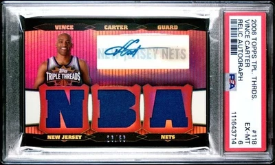2006 Topps Triple Threads Relic Auto Vince Carter #118 PSA 6 New Jersey Nets/36 Foto 1 de 2