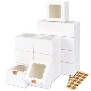 50pcs White Cookie Boxes with Window, 4x4x2.5 Inches Bakery Boxes with 5pcs S... - Picture 1 of 7