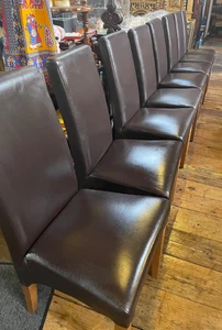 Genuine Leather Dining Chairs Set of 8 Modern Oak Designer Premium X-Display - Picture 1 of 19