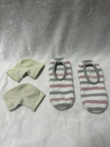 White gray pink striped soft fluffy slippers - Picture 1 of 3