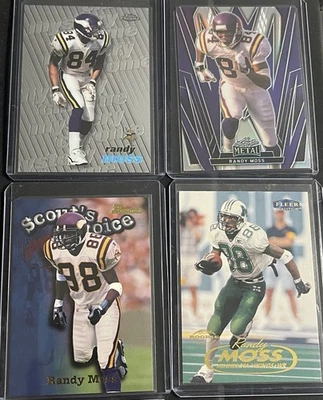 Randy Moss 4 Card Set (2 RCs, 1 SN'd /4 parallel, 1 Chrome Insert SP) - Image 1 of 4