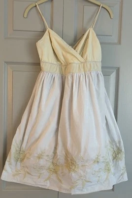 Mini vestido de verão vintage anos 90 Y2k Max Rave branco amarelo bordado skatista pequeno - Imagem 1 de 4