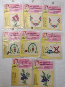 Vintage Bügelbild Stickereien Stickerei Applikationen NEU Posten von 8 Blumen & Windmühle - Bild 1 von 6