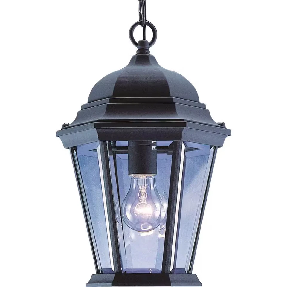 1-Light Indoor Outdoor Black Aluminum Lamp Lantern Coach Light Hanging Pendant - Image 1 of 1