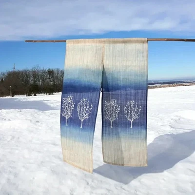 Japan Traditional Handmade Linen Noren Curtain - Simple Tree Design Growth - Image 1 of 4