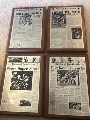 Lote 4 PITTSBURGH STEELERS SUPER BOWL PLACAS POST GAZETTE SB 9,10,13,14, - Imagem 1 de 4