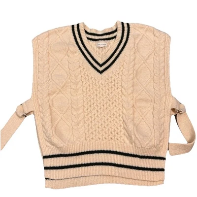 Chaleco suéter tejido con hebilla lateral azul pimienta talla mediana blanco estilo crema Foto 1 de 4