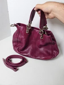 Cartera roja vintage Furla hecha en Italia cadena borgoña/marrón - Imagen 1 de 6