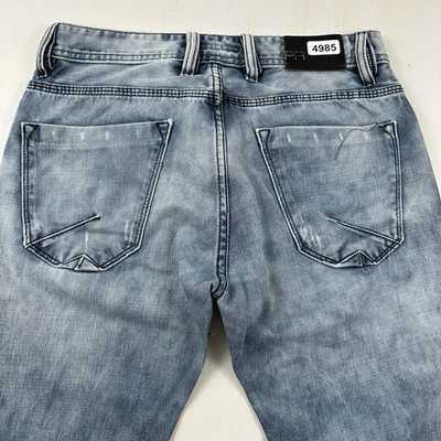 Projek Raw Acid Wash Jeans men's 32x32 Bleach Slim straight blue Cotton denim - Image 1 of 4