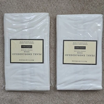 2 Shams (Set) Pottery Barn Pearl Organic Dot Embroidered Celery Green Euro 26x20 - Image 1 of 4