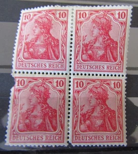 GERMANY x 4 Stamps 1902 'Germania' 10pf. red - unused block/hinged - Picture 1 of 1