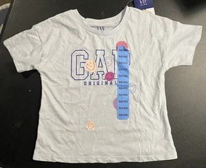 Gap Kids S/6 Kids Smily Face Short Sleeve Light Blue tee NWT - Picture 1 of 6