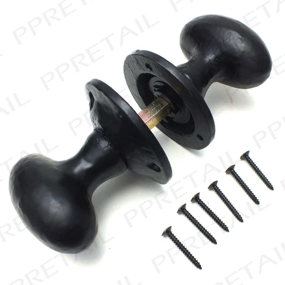 BLACK ANTIQUE ~ MORTICE OVAL KNOB SET Ornate Sprung Door Handle Internal Latch - Image 1 of 1