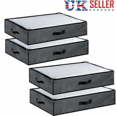 4x 90L underbed storage boxes w/ lid & PVC Window For Quilts, Blankets & Clothes - Image 1 of 4