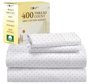 Polka Dot - Sheets Softest 100% Cotton Sheets for King Size Bed, Luxury 400 T... - Picture 1 of 9